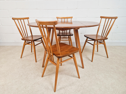 Ercol Vintage Mid Century Solid Elm Drop Leaf Table and Stickback Chair Dining Set