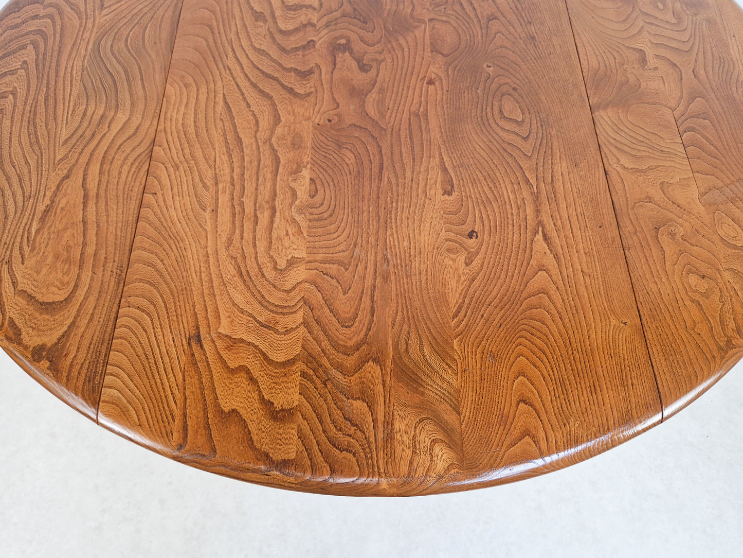 Ercol Vintage Mid Century Solid Elm Drop Leaf Table and Stickback Chair Dining Set