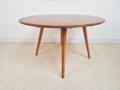Ercol Vintage Mid Century Solid Elm Drop Leaf Table and Stickback Chair Dining Set