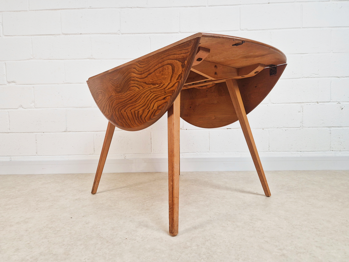 Ercol Vintage Mid Century Solid Elm Drop Leaf Table and Stickback Chair Dining Set