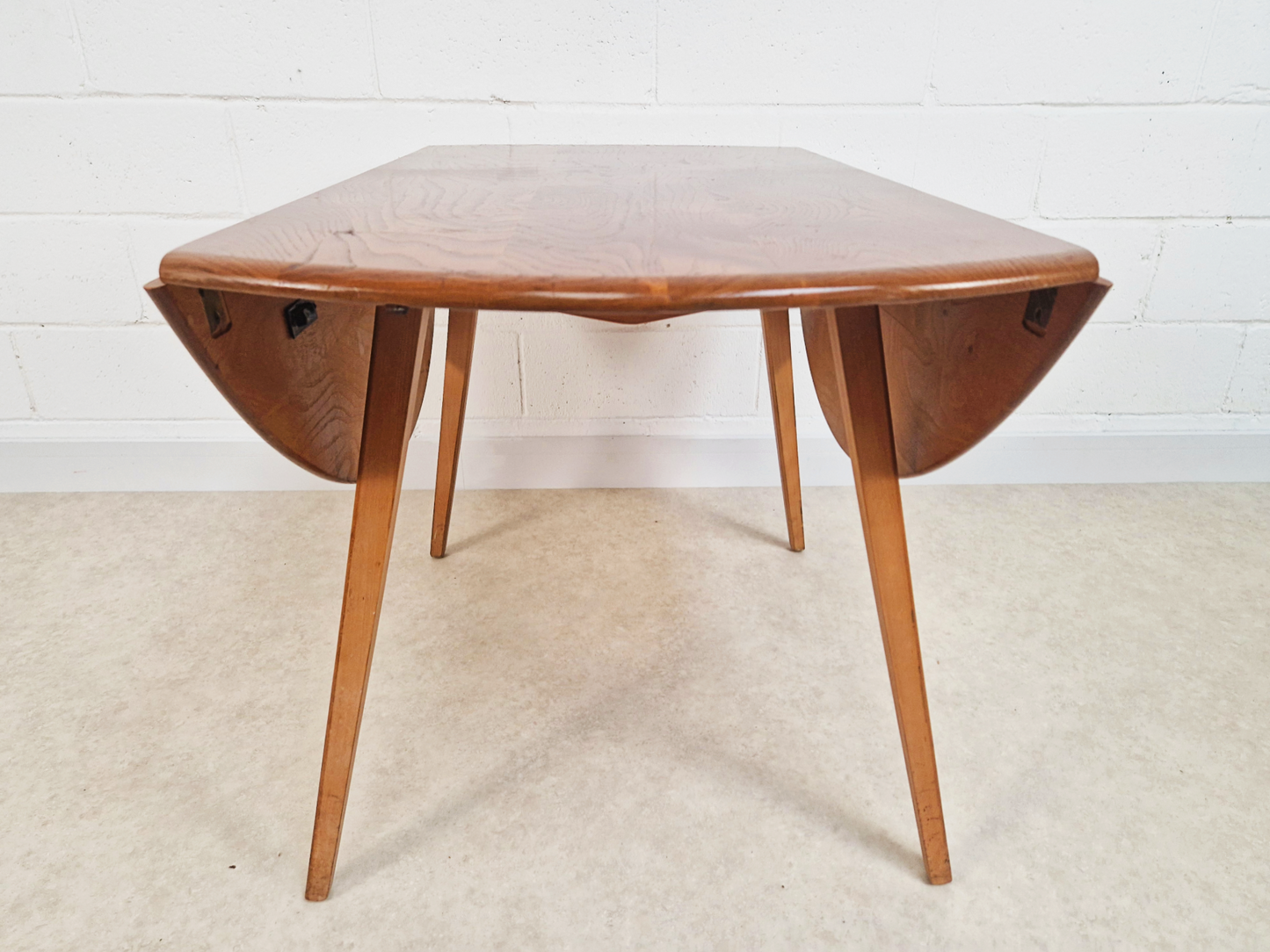 Ercol Vintage Mid Century Solid Elm Drop Leaf Table and Stickback Chair Dining Set
