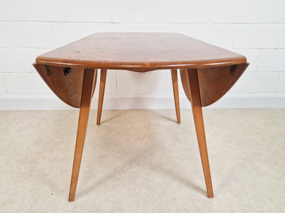 Ercol Vintage Mid Century Solid Elm Drop Leaf Table and Stickback Chair Dining Set