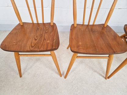 Ercol Vintage Mid Century Solid Elm Drop Leaf Table and Stickback Chair Dining Set