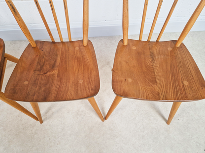Ercol Vintage Mid Century Solid Elm Drop Leaf Table and Stickback Chair Dining Set