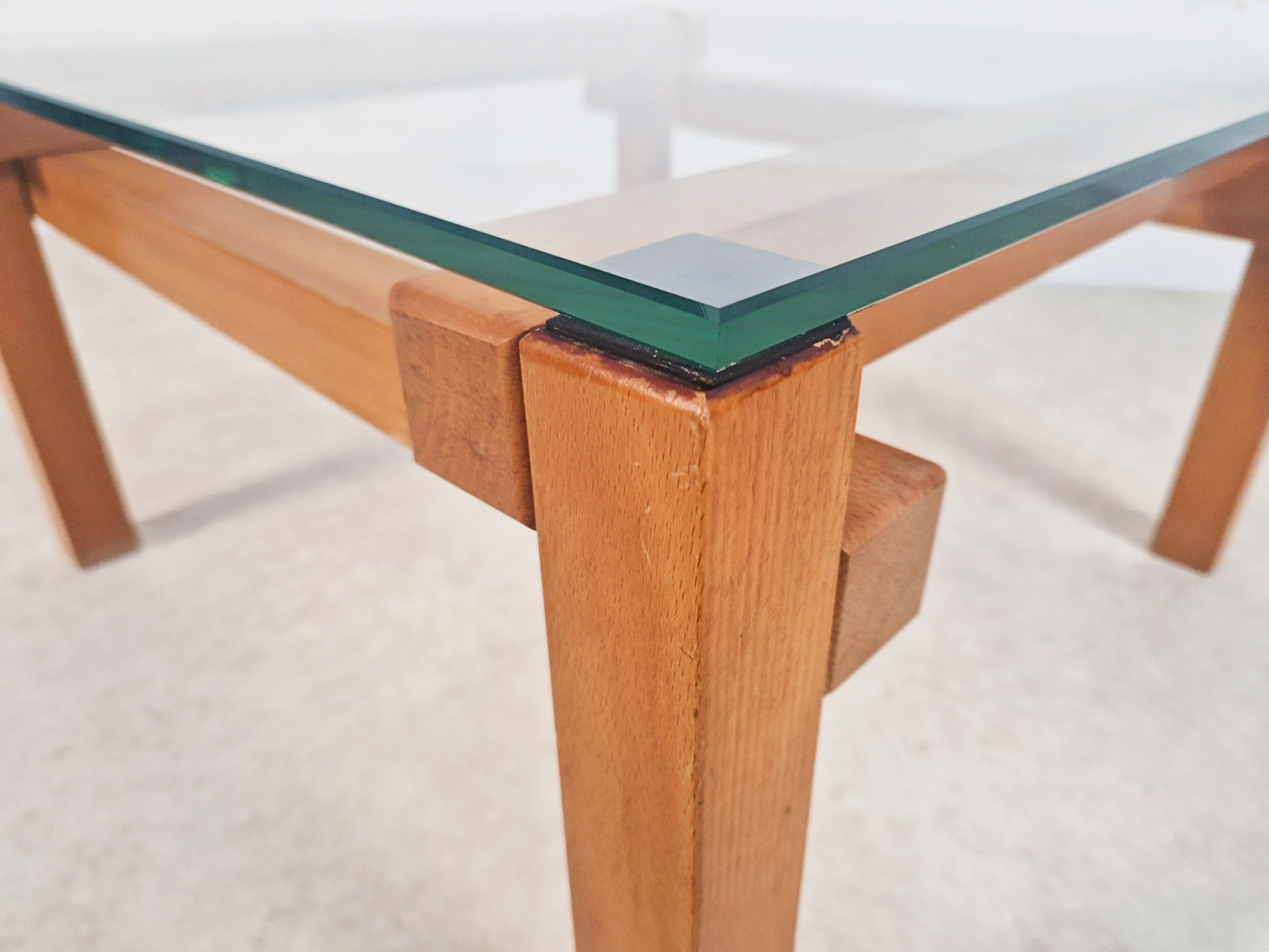 Jonathan Makepeace for Heals of London Vintage Glass & Pine Square Coffee Table