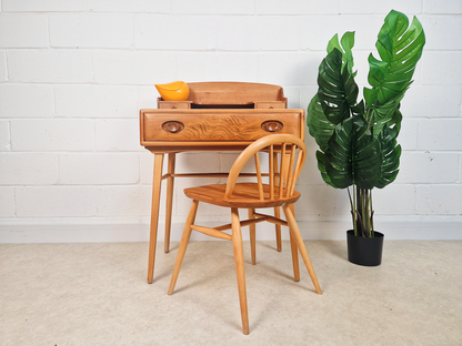 Ercol Vintage Mid Century Solid Elm 1960s Writing Desk WIth Matching Stool