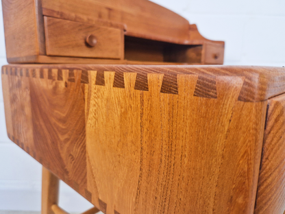Ercol Vintage Mid Century Solid Elm 1960s Writing Desk WIth Matching Stool