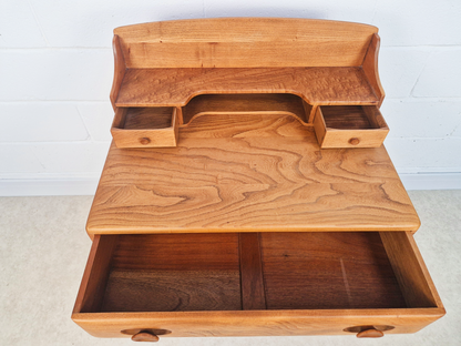 Ercol Vintage Mid Century Solid Elm 1960s Writing Desk WIth Matching Stool