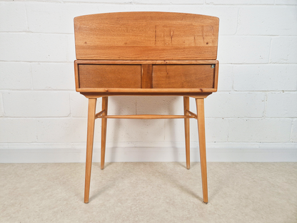 Ercol Vintage Mid Century Solid Elm 1960s Writing Desk WIth Matching Stool
