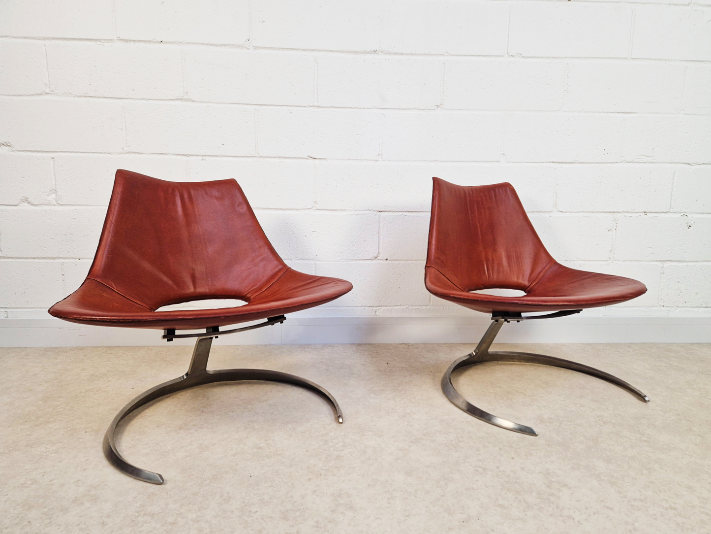 Preben Fabricius & Jørgen Kastholm Pair Scimitar IS63 Mid Century Lounge Chairs