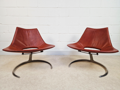 Preben Fabricius & Jørgen Kastholm Pair Scimitar IS63 Mid Century Lounge Chairs