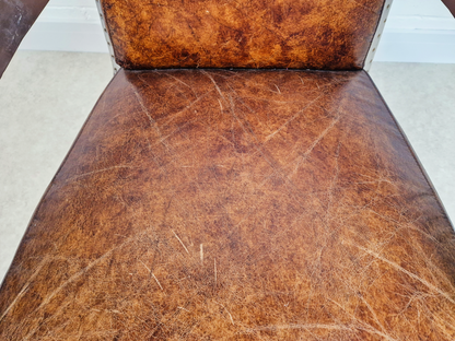 Vintage Mid Century Aluminium & Chesnut Leather Aviator Lounge Accent Armchair