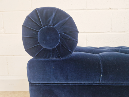 Vintage Mid Century Art Deco Inspired Velvet & Ebonised Teak Long Window Seat Sofa