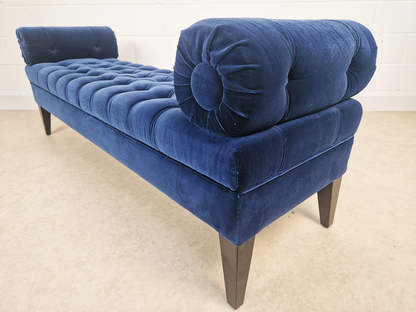 Vintage Mid Century Art Deco Inspired Velvet & Ebonised Teak Long Window Seat Sofa