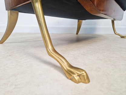 Vintage Art Deco Inspired Mid Century Pair Walnut Brass & Velvet Accent Sofas