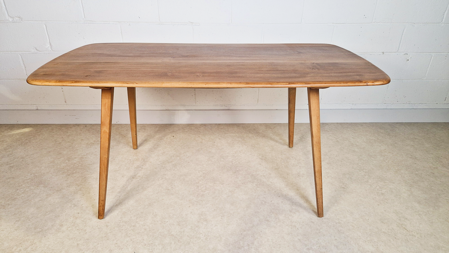 Ercol Windsor Vintage Mid Century Solid Elm Plank Table & Dining Chair Set