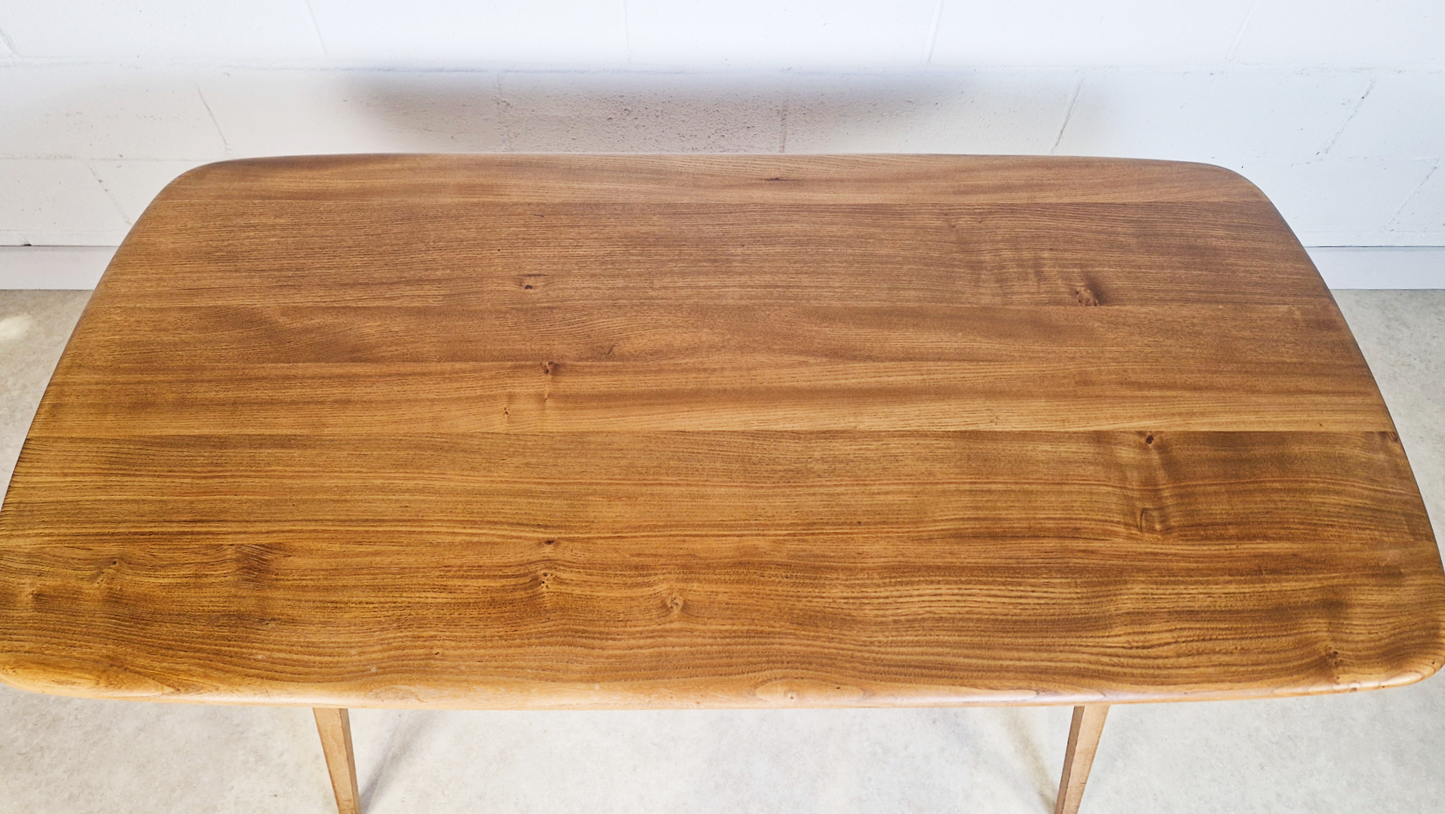 Ercol Windsor Vintage Mid Century Solid Elm Plank Table & Dining Chair Set
