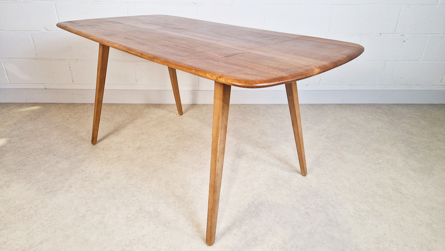 Ercol Windsor Vintage Mid Century Solid Elm Plank Table & Dining Chair Set