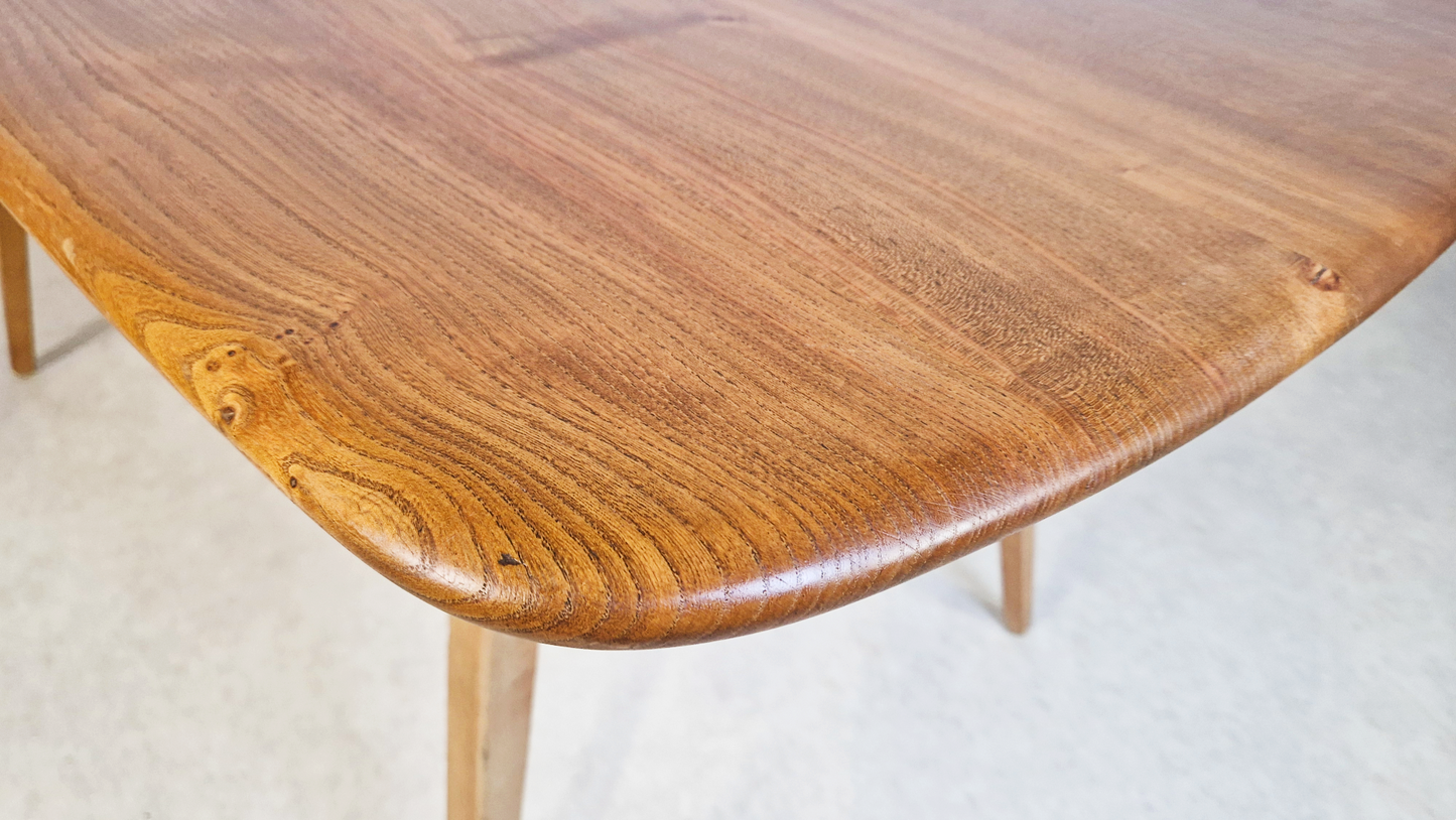Ercol Windsor Vintage Mid Century Solid Elm Plank Table & Dining Chair Set