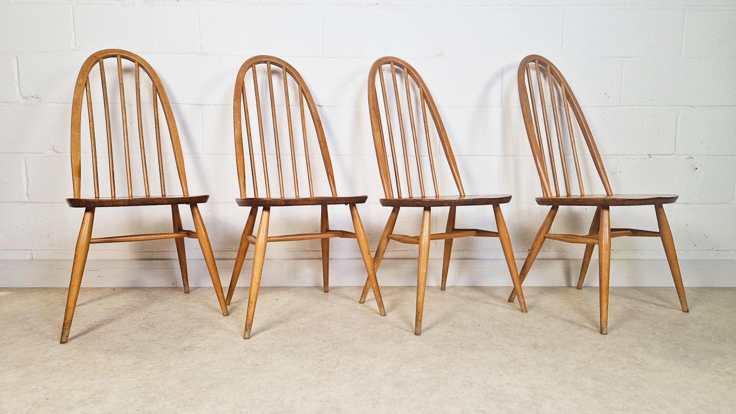 Ercol Windsor Vintage Mid Century Solid Elm Plank Table & Dining Chair Set