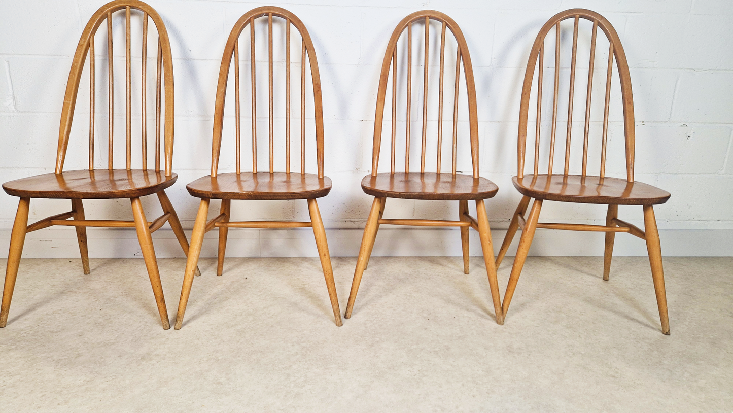 Ercol Windsor Vintage Mid Century Solid Elm Plank Table & Dining Chair Set