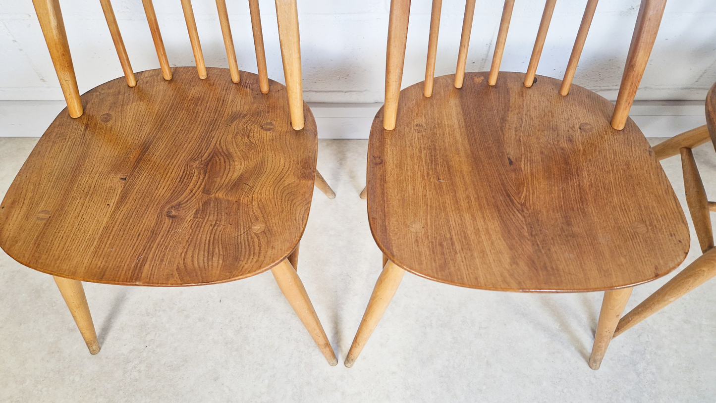 Ercol Windsor Vintage Mid Century Solid Elm Plank Table & Dining Chair Set