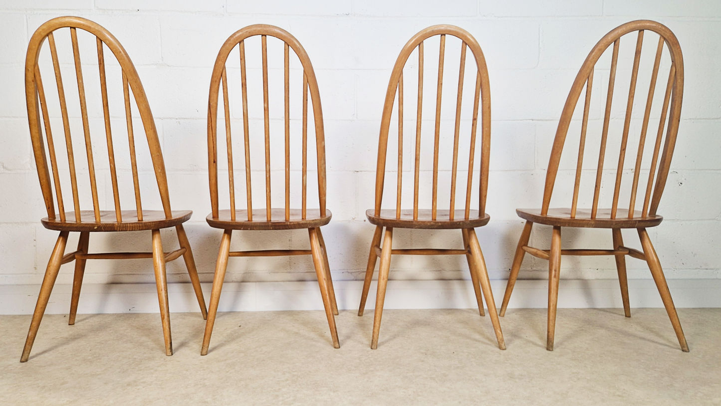 Ercol Windsor Vintage Mid Century Solid Elm Plank Table & Dining Chair Set