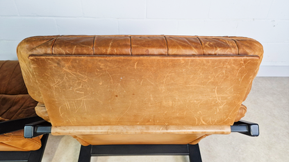 2 X Ueli Berger De Sede Vintage 1970s Danish Cognac Leather Easy Lounge Accent Chairs