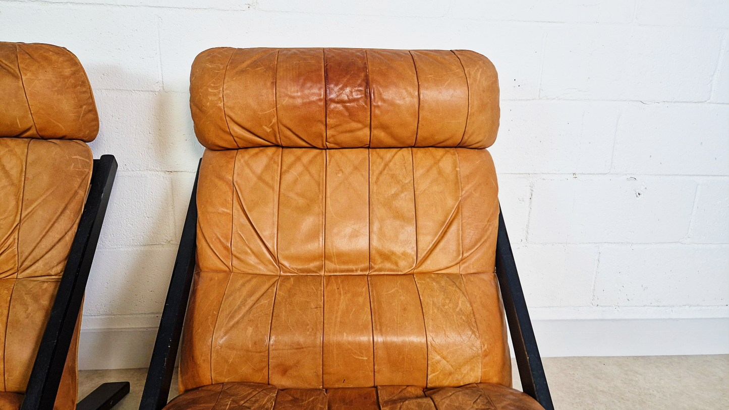 2 X Ueli Berger De Sede Vintage 1970s Danish Cognac Leather Easy Lounge Accent Chairs