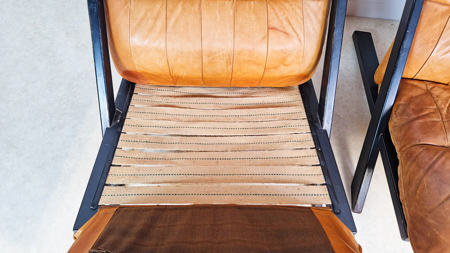 2 X Ueli Berger De Sede Vintage 1970s Danish Cognac Leather Easy Lounge Accent Chairs