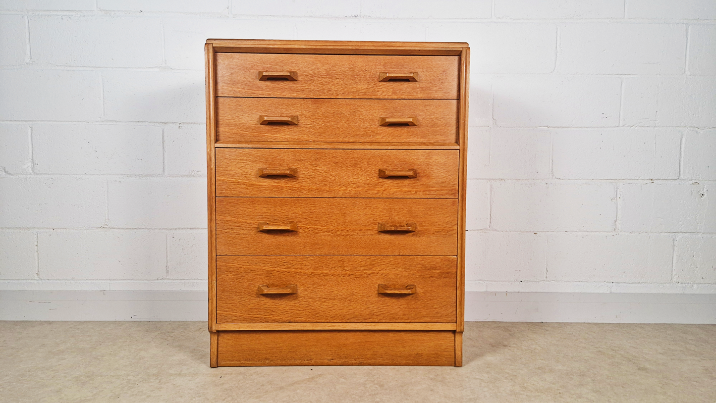 G Plan Egomme Gold Label Vintage 1950s Mid Century Tallboy Chest of Drawers