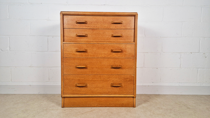 G Plan Egomme Gold Label Vintage 1950s Mid Century Tallboy Chest of Drawers