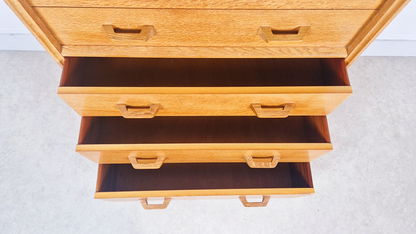 G Plan Egomme Gold Label Vintage 1950s Mid Century Tallboy Chest of Drawers