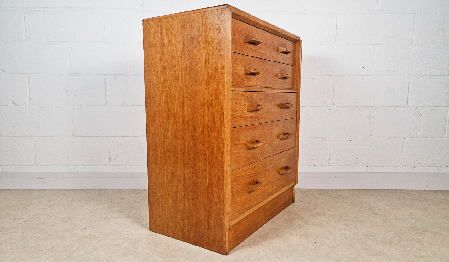 G Plan Egomme Gold Label Vintage 1950s Mid Century Tallboy Chest of Drawers