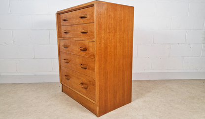 G Plan Egomme Gold Label Vintage 1950s Mid Century Tallboy Chest of Drawers