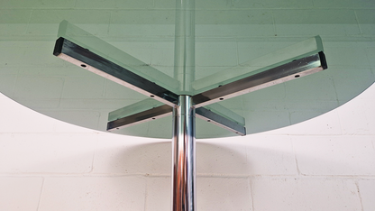 Vintage Mid century 1970s Smoked Glass & Chrome Circular Round Dining Table