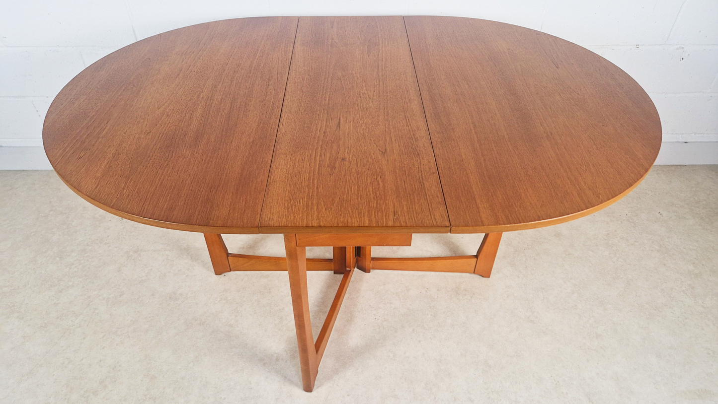 Vintage Mid Century Medium Teak Danish Design Drop Leaf Oval Dining Table
