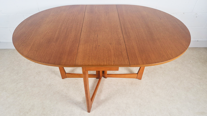 Vintage Mid Century Medium Teak Danish Design Drop Leaf Oval Dining Table