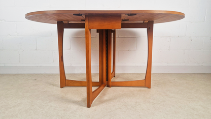 Vintage Mid Century Medium Teak Danish Design Drop Leaf Oval Dining Table