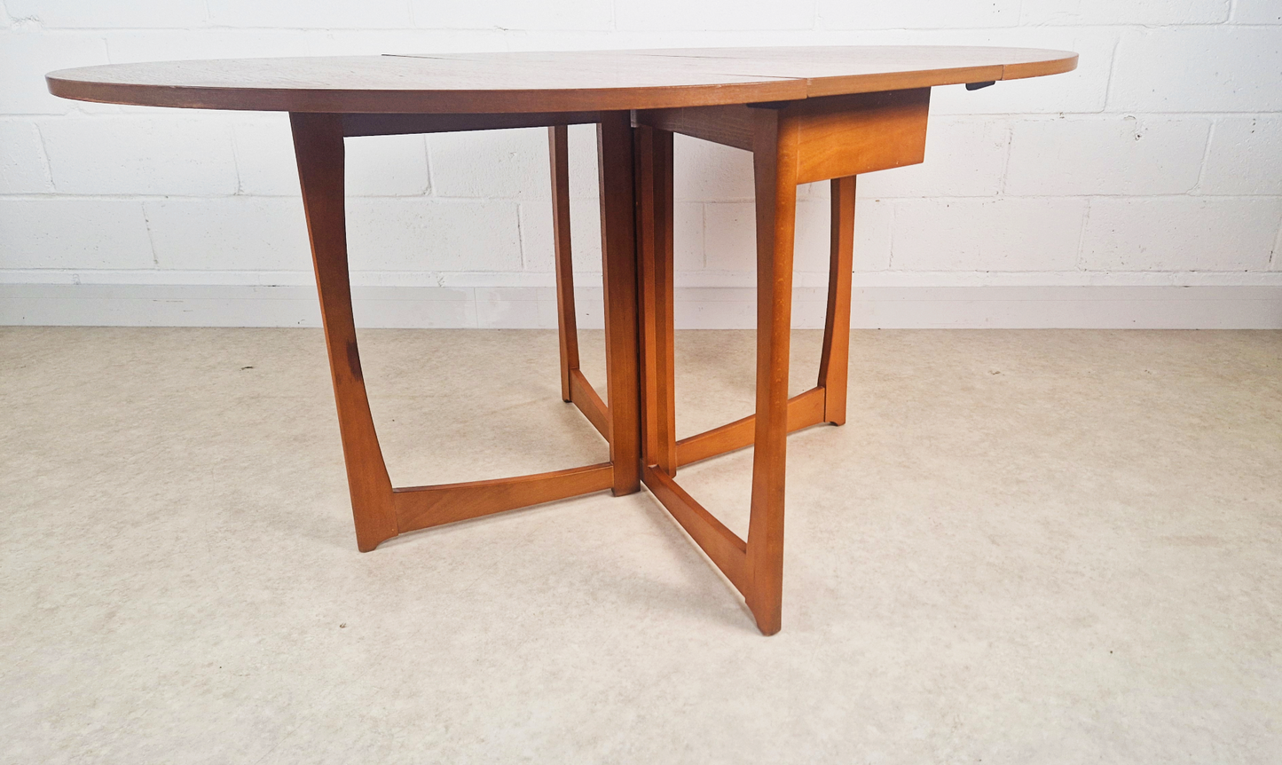 Vintage Mid Century Medium Teak Danish Design Drop Leaf Oval Dining Table