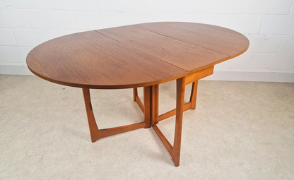 Vintage Mid Century Medium Teak Danish Design Drop Leaf Oval Dining Table