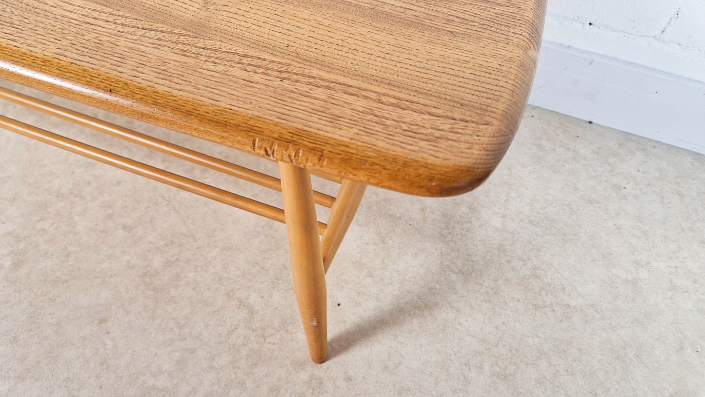 Ercol Vintage Mid Century Solid Light Elm Danish Design Coffee Table With Rack