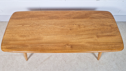 Ercol Vintage Mid Century Solid Light Elm Danish Design Coffee Table With Rack