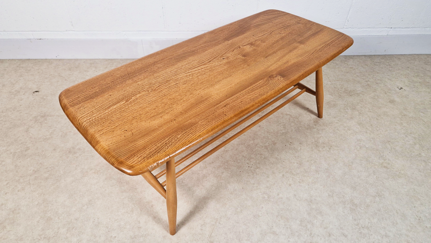 Ercol Vintage Mid Century Solid Light Elm Danish Design Coffee Table With Rack
