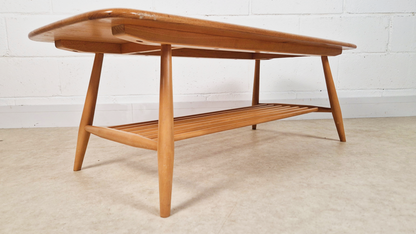 Ercol Vintage Mid Century Solid Light Elm Danish Design Coffee Table With Rack