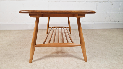 Ercol Vintage Mid Century Solid Light Elm Danish Design Coffee Table With Rack