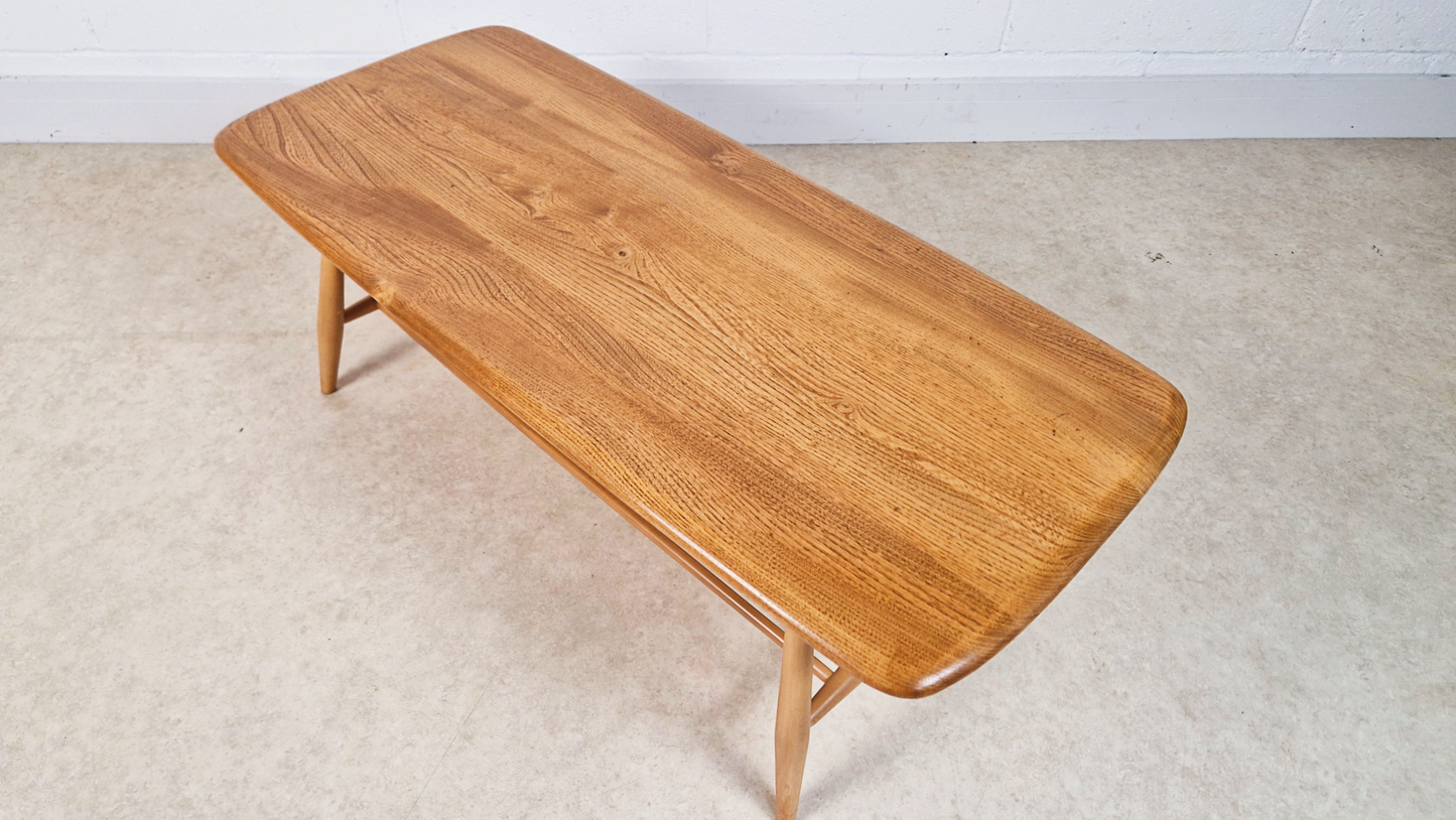 Ercol Vintage Mid Century Solid Light Elm Danish Design Coffee Table With Rack