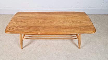 Ercol Vintage Mid Century Solid Light Elm Danish Design Coffee Table With Rack