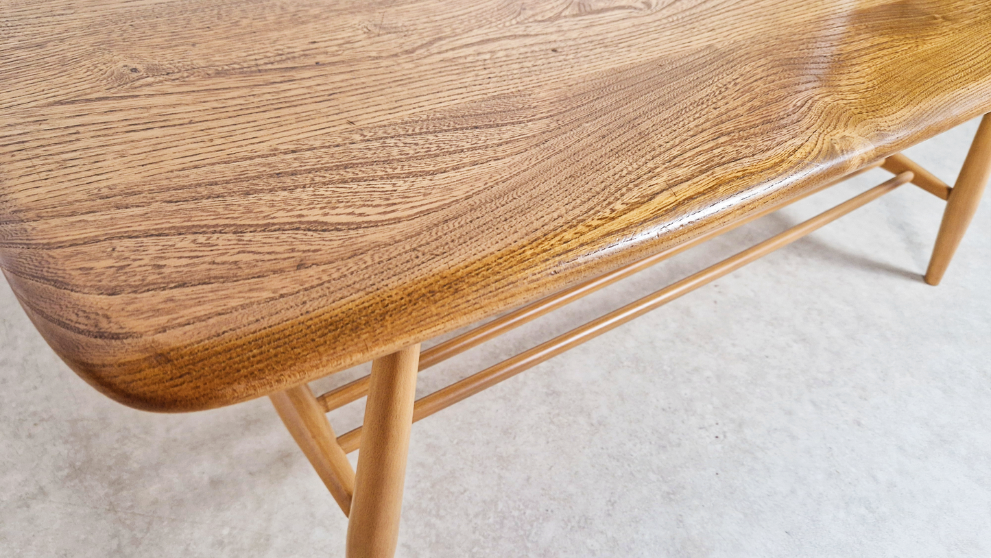 Ercol Vintage Mid Century Solid Light Elm Danish Design Coffee Table With Rack