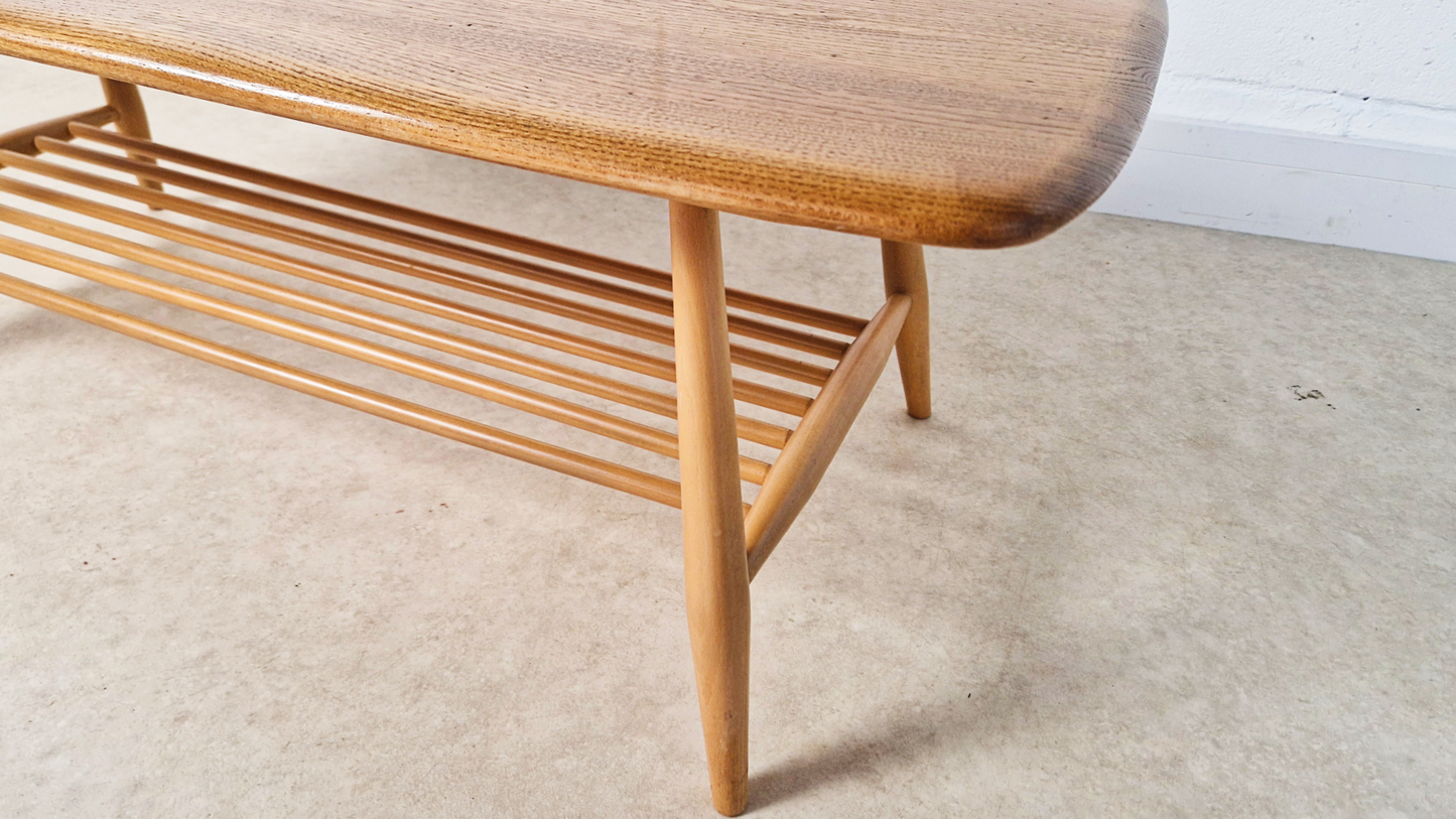 Ercol Vintage Mid Century Solid Light Elm Danish Design Coffee Table With Rack